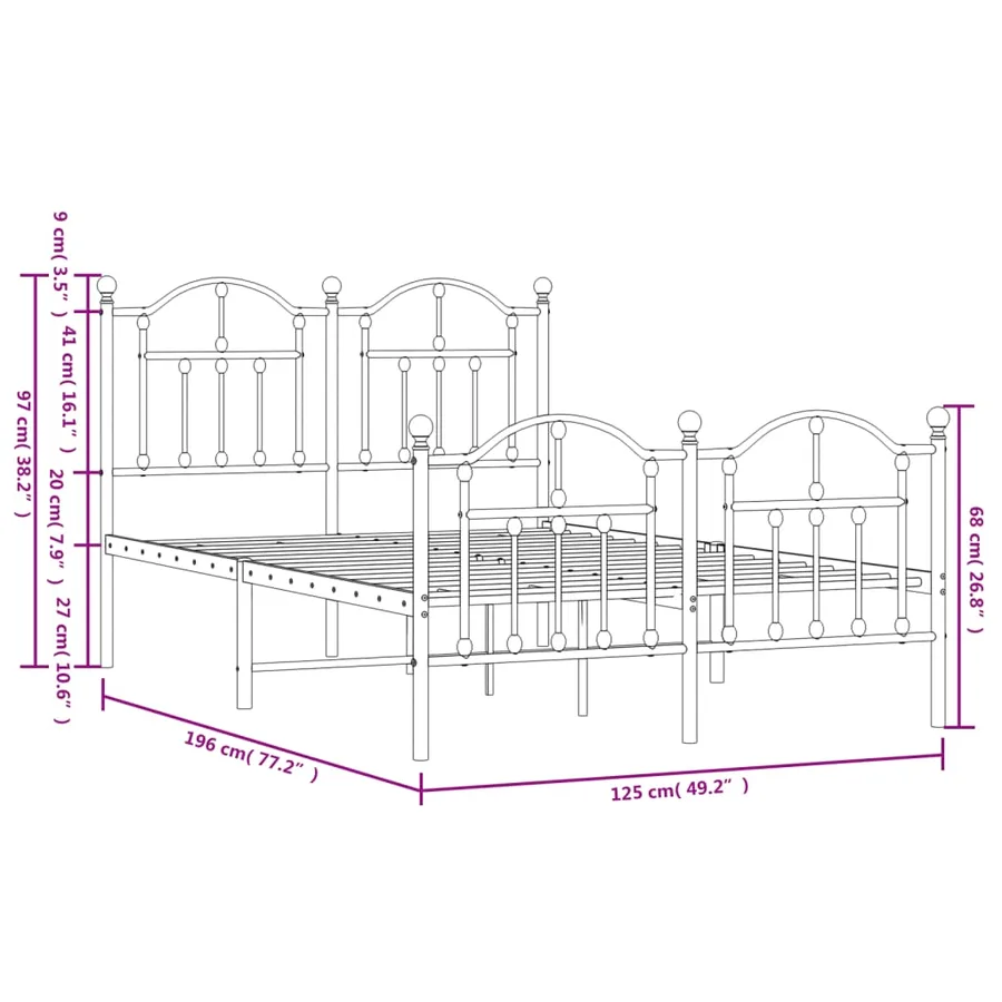 Cadre de lit métal sans matelas avec pied de lit noir 120x190cm - 9