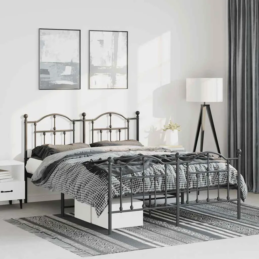 Cadre de lit métal sans matelas avec pied de lit noir 135x190cm