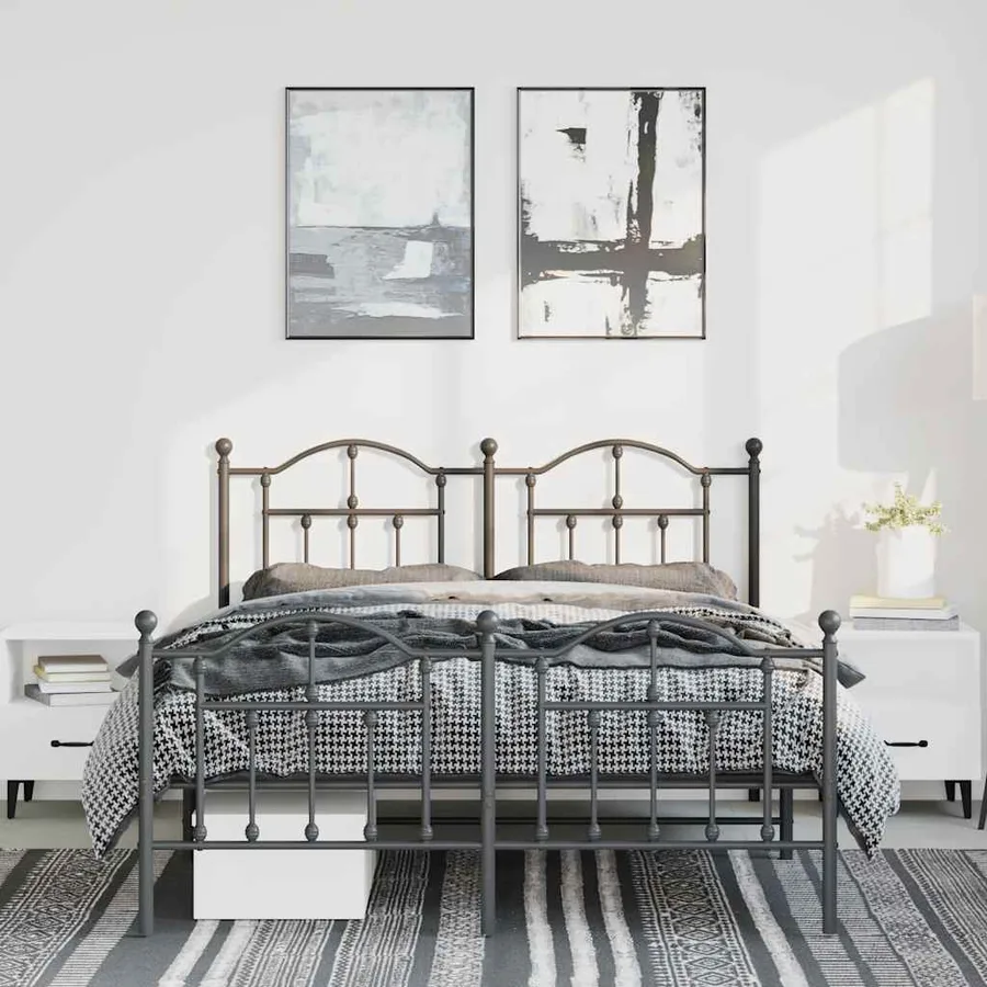 Cadre de lit métal sans matelas avec pied de lit noir 135x190cm - 4