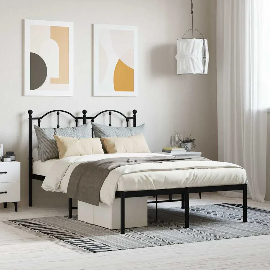 Cadre de lit métal sans matelas avec tête de lit noir 120x200cm