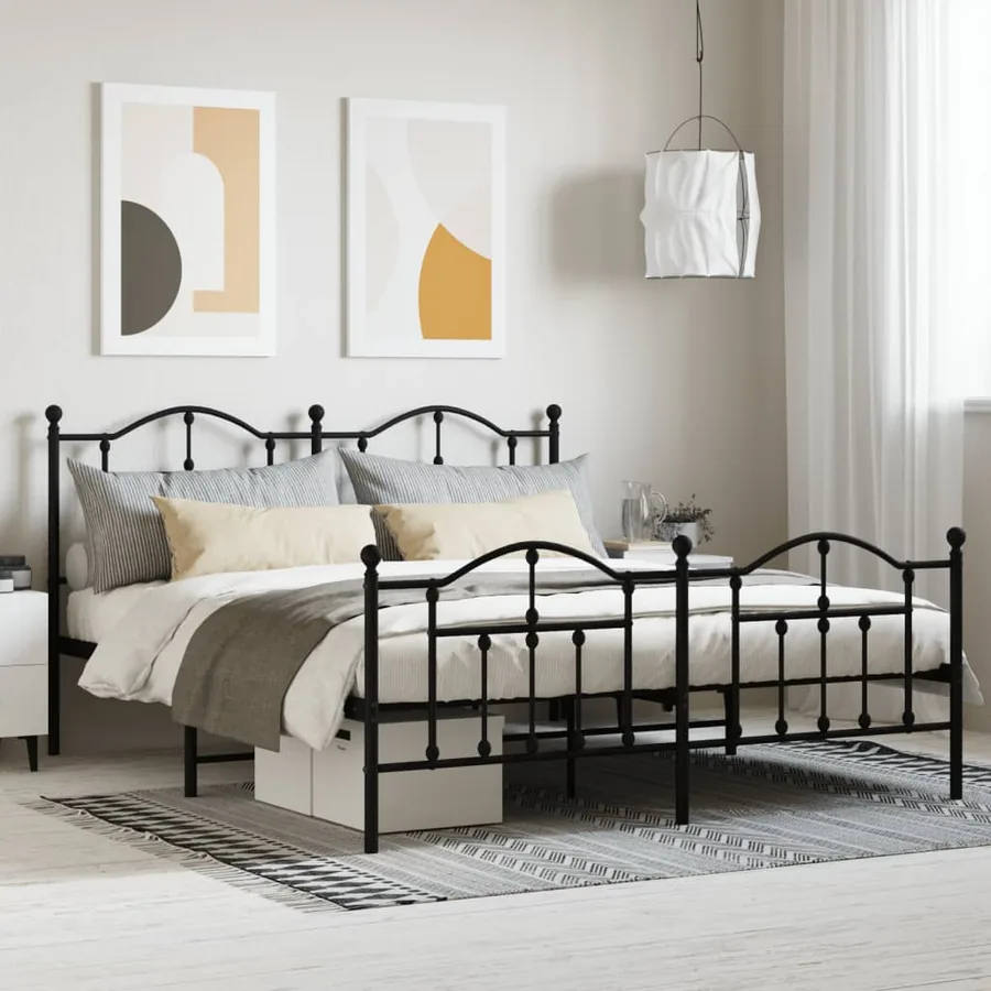 Cadre de lit métal sans matelas avec pied de lit noir 180x200cm