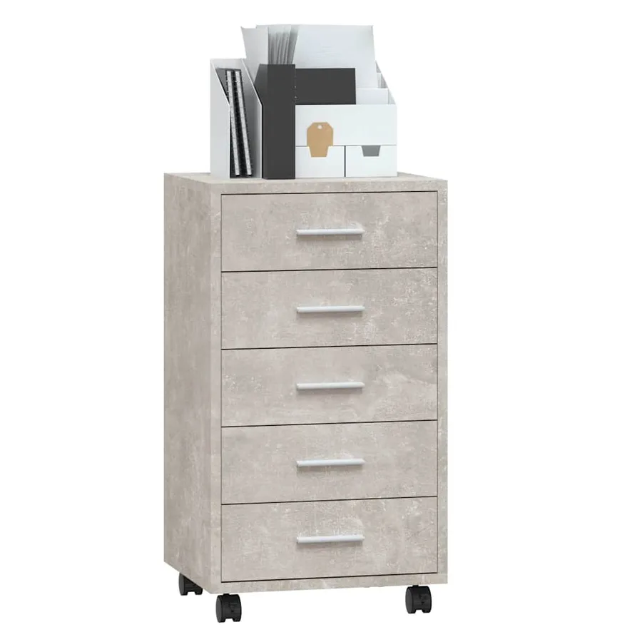 Armoire à tiroirs avec roulettes Gris béton Bois d'ingénierie - 4