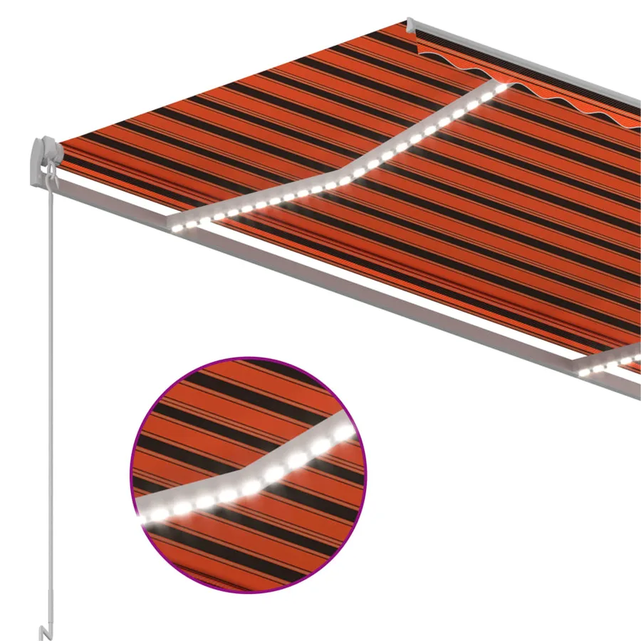Auvent manuel rétractable avec LED 300x250 cm Orange et marron - 4