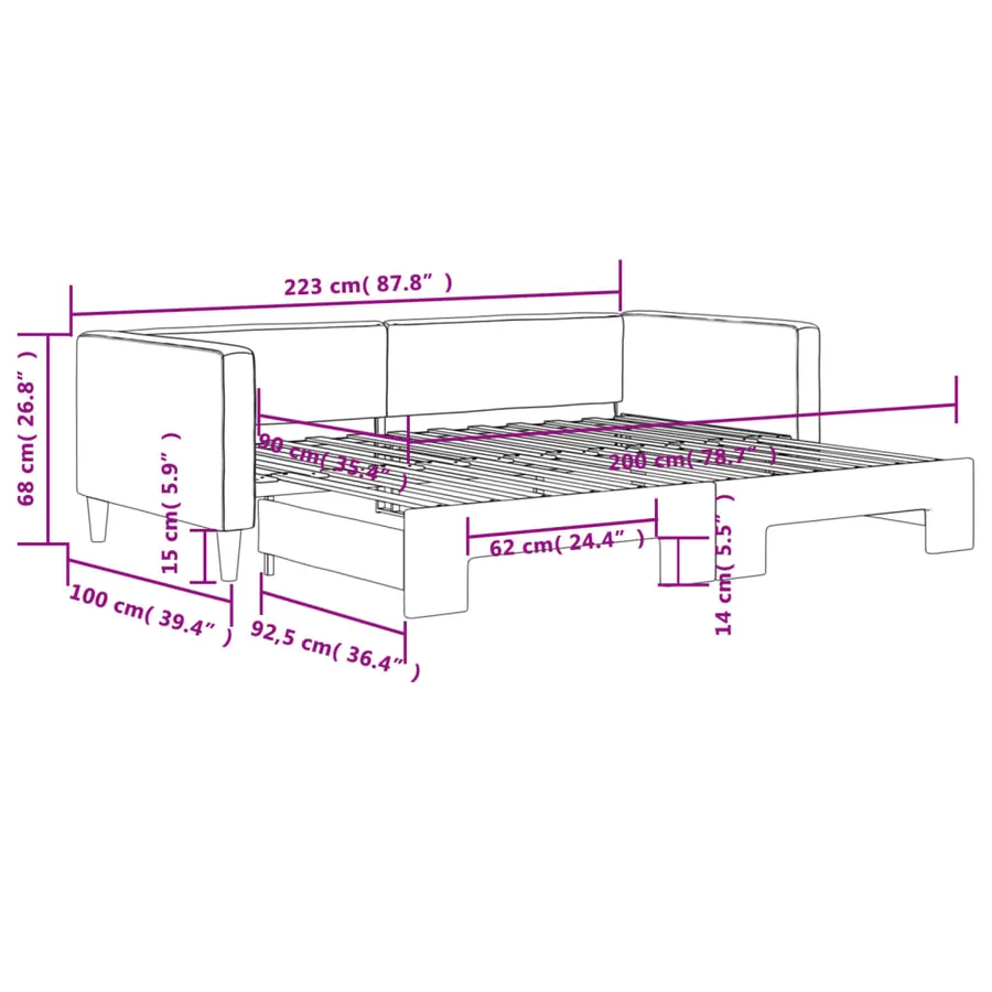 Lit de jour avec gigogne sans matelas gris clair 90x200 cm - 11