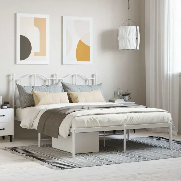 Cadre de lit métal sans matelas et tête de lit blanc 140x200 cm