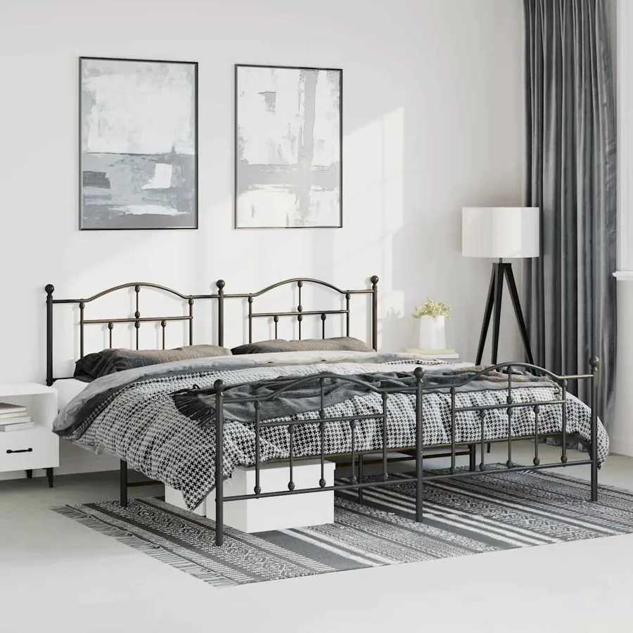 Cadre de lit métal sans matelas avec pied de lit noir 193x203cm