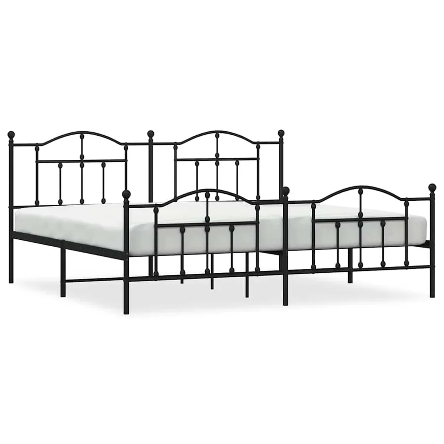 Cadre de lit métal sans matelas avec pied de lit noir 193x203cm - 2