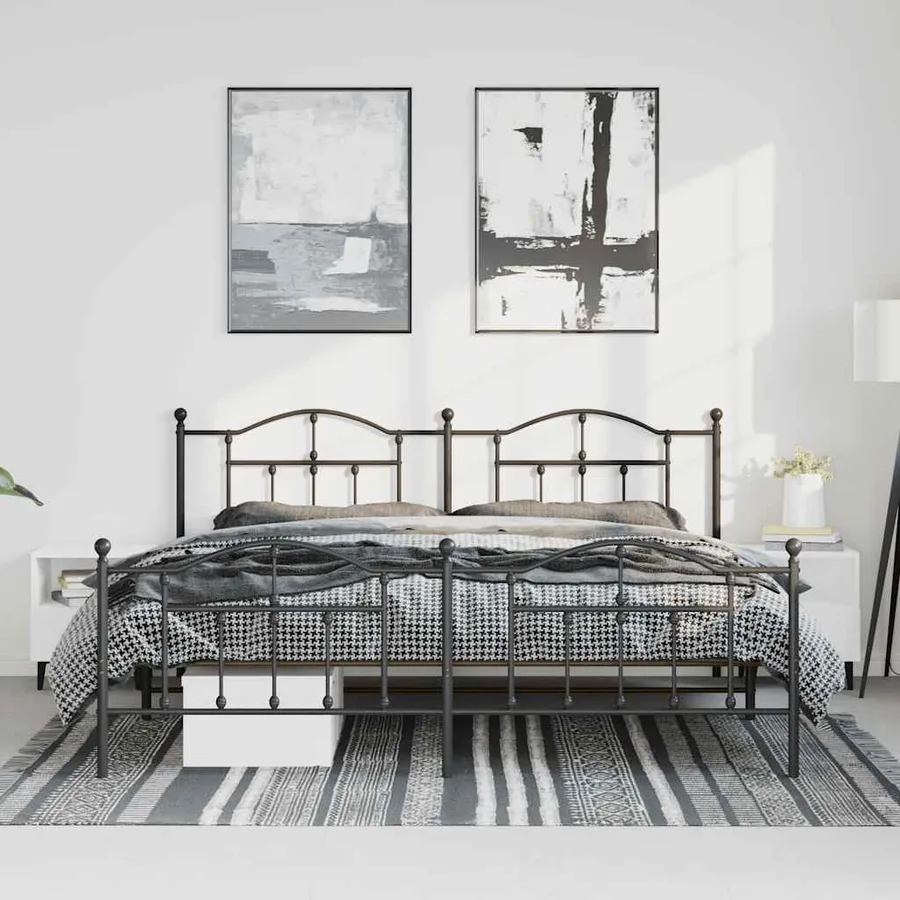 Cadre de lit métal sans matelas avec pied de lit noir 193x203cm - 4