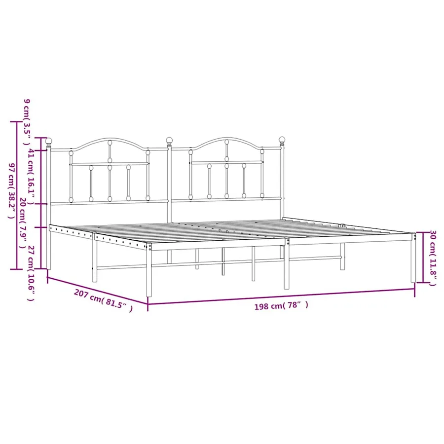 Cadre de lit métal sans matelas et tête de lit blanc 193x203 cm - 10