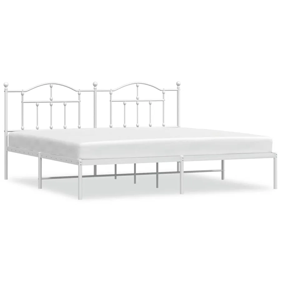 Cadre de lit métal sans matelas et tête de lit blanc 193x203 cm - 2