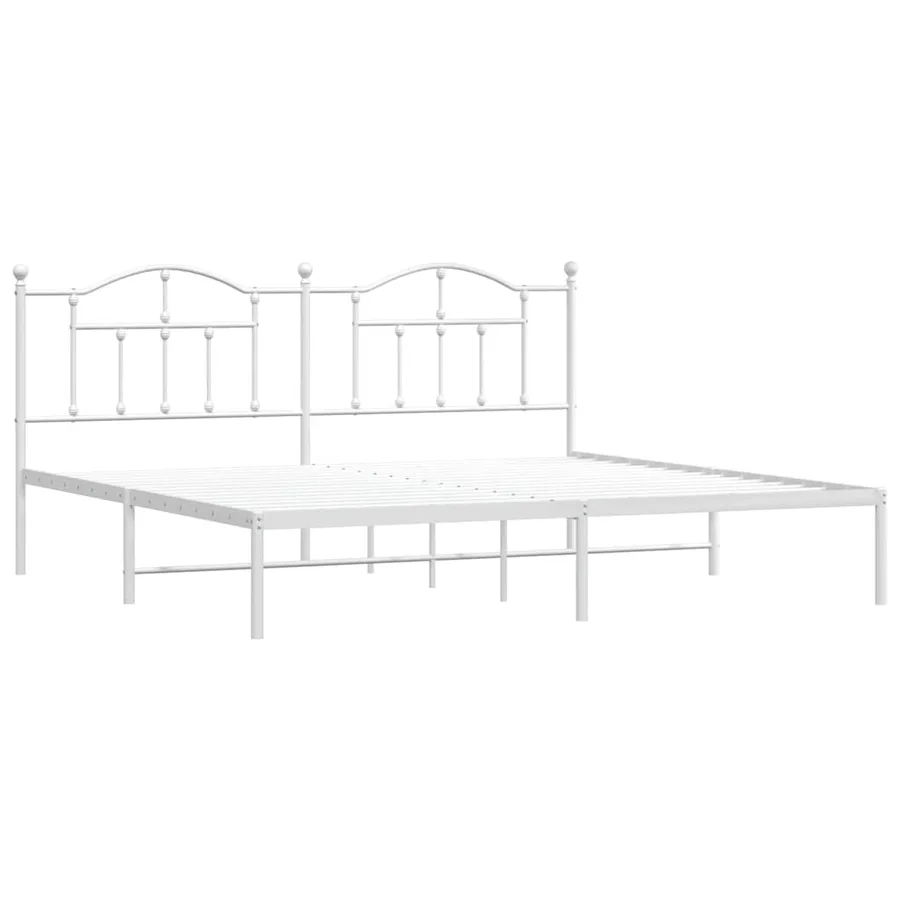 Cadre de lit métal sans matelas et tête de lit blanc 193x203 cm - 3