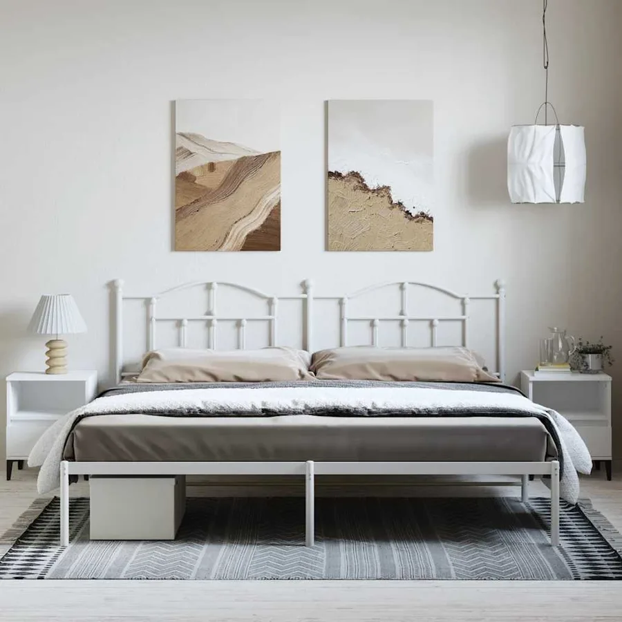 Cadre de lit métal sans matelas et tête de lit blanc 193x203 cm - 4