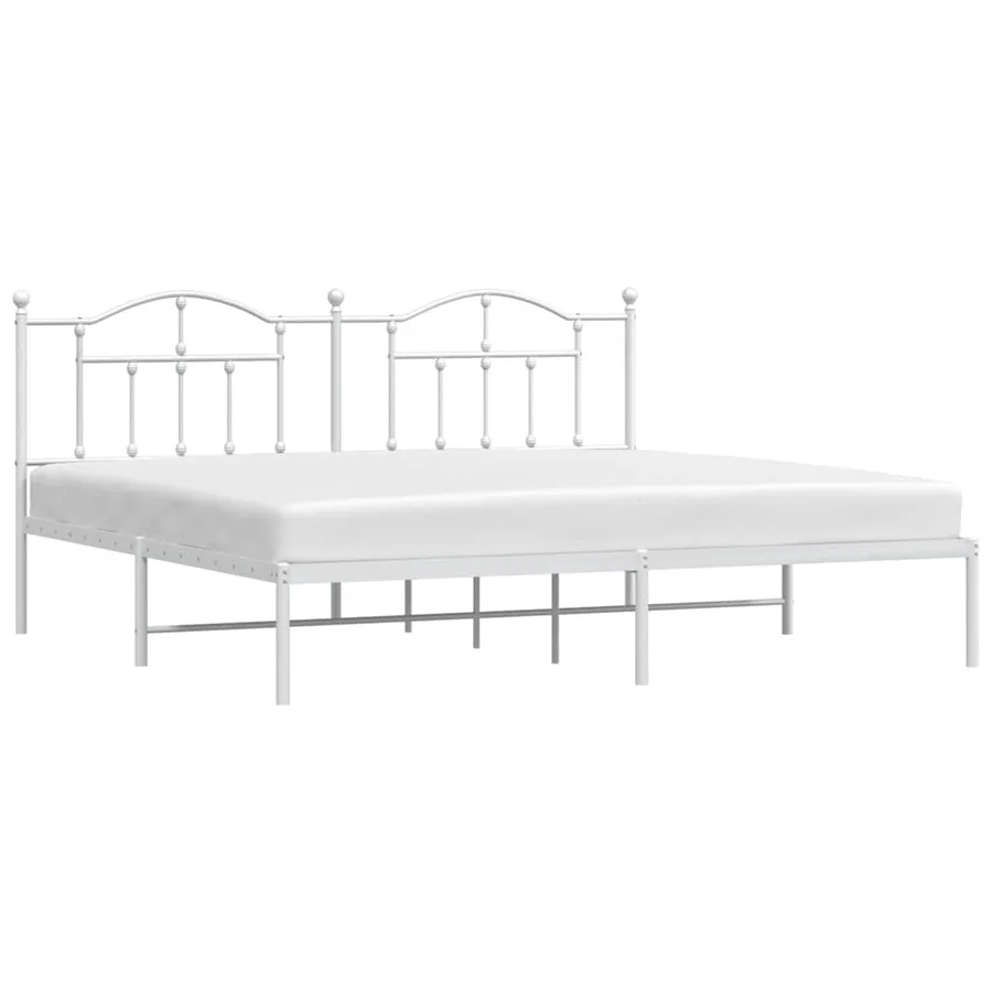 Cadre de lit métal sans matelas et tête de lit blanc 193x203 cm - 5