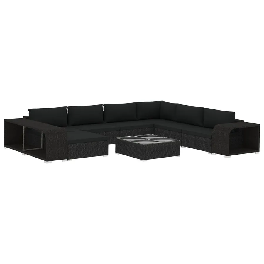 Salon de jardin 10 pcs avec coussins Résine tressée Noir - 2
