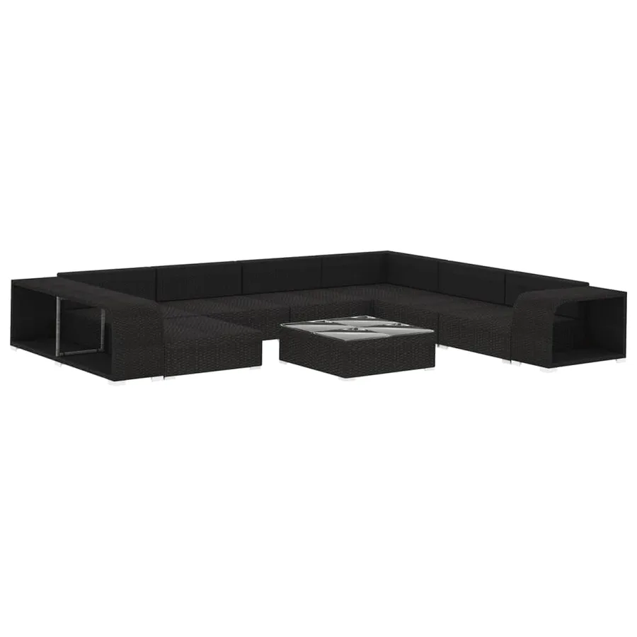Salon de jardin 10 pcs avec coussins Résine tressée Noir - 3