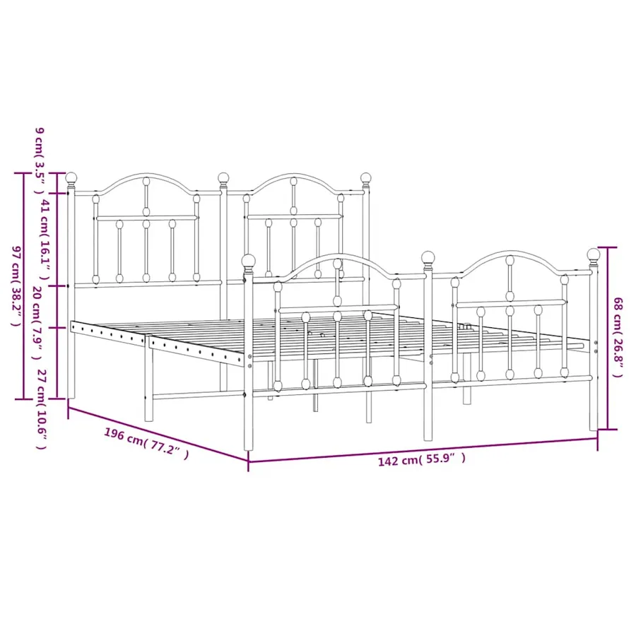 Cadre de lit métal sans matelas et pied de lit blanc 135x190 cm - 10