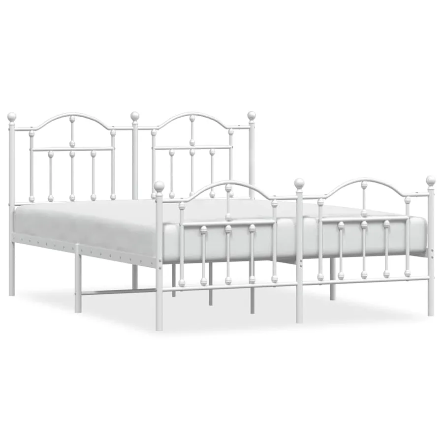 Cadre de lit métal sans matelas et pied de lit blanc 135x190 cm - 2