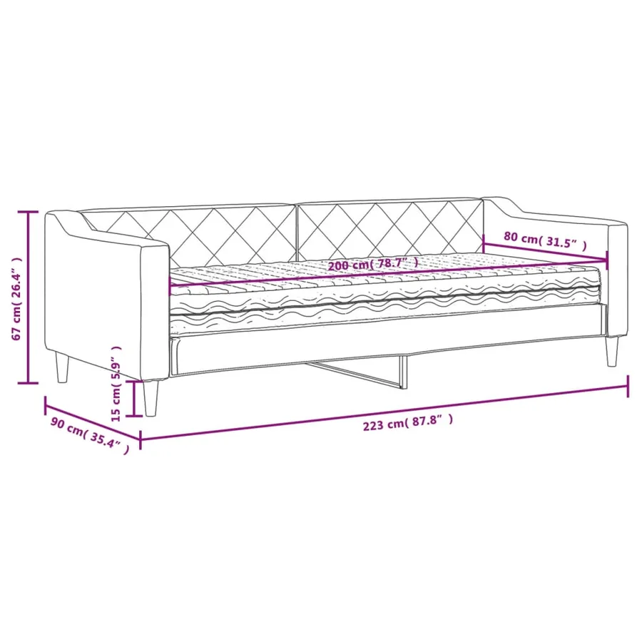 Lit de jour avec matelas crème 80x200 cm tissu - 12