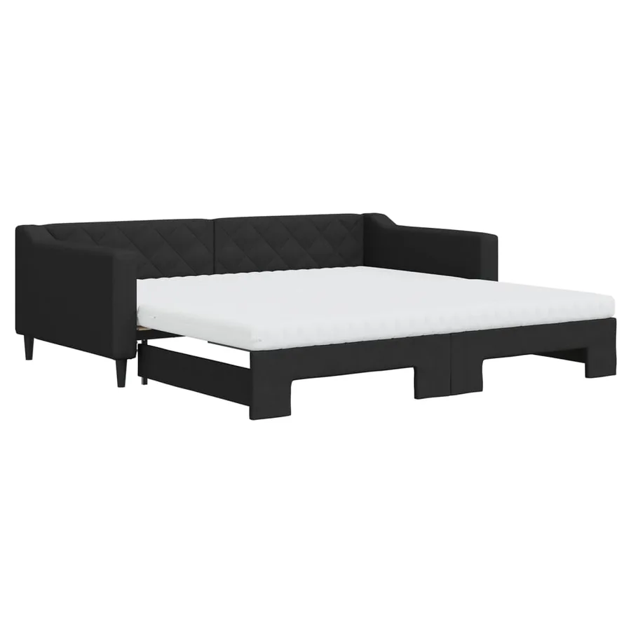 Lit de jour avec gigogne et matelas noir 100x200 cm tissu - 2