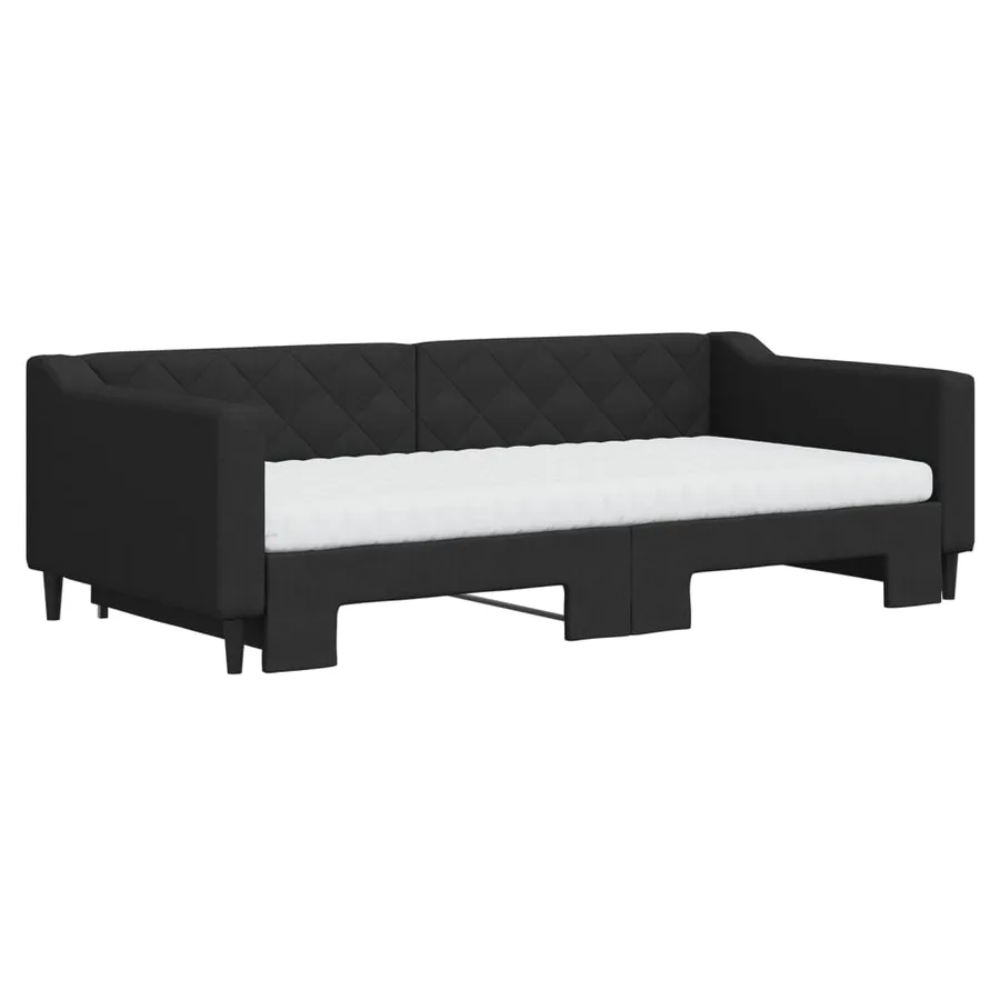 Lit de jour avec gigogne et matelas noir 100x200 cm tissu - 3