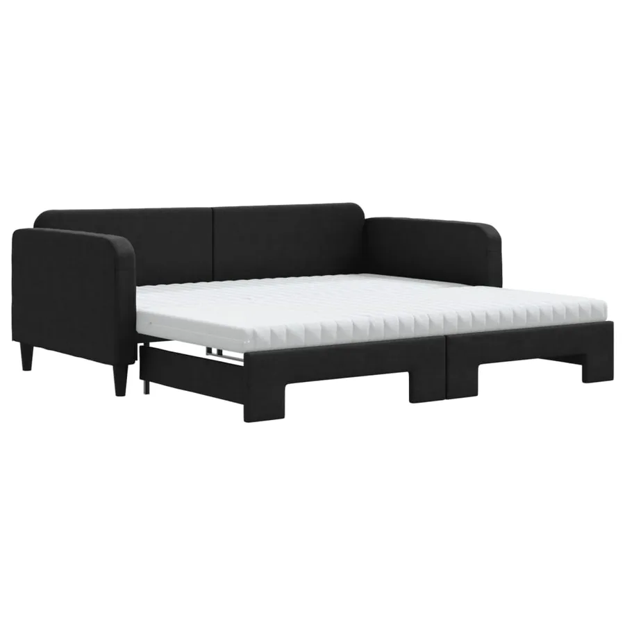 Lit de jour avec gigogne et matelas noir 100x200 cm tissu - 2