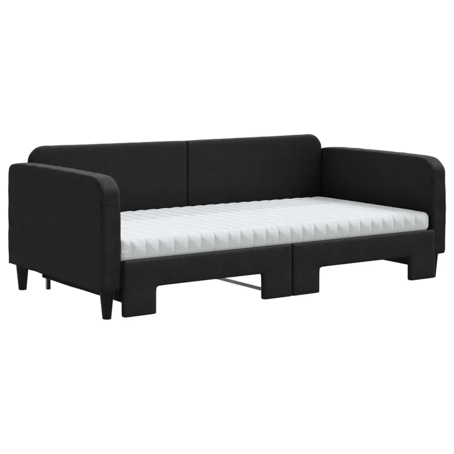 Lit de jour avec gigogne et matelas noir 100x200 cm tissu - 3