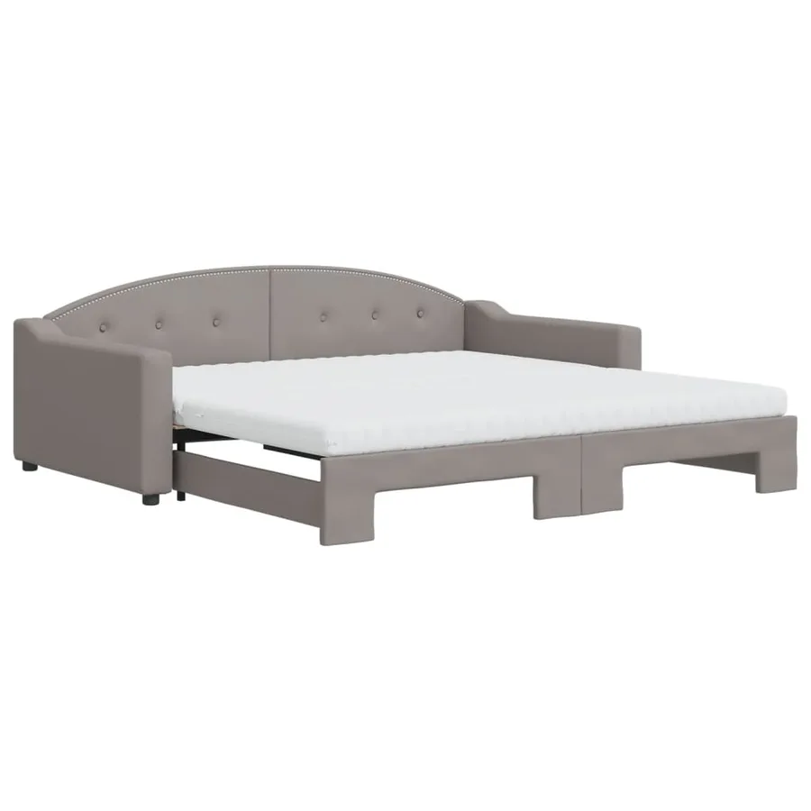 Lit de jour avec gigogne et matelas taupe 100x200 cm tissu - 2