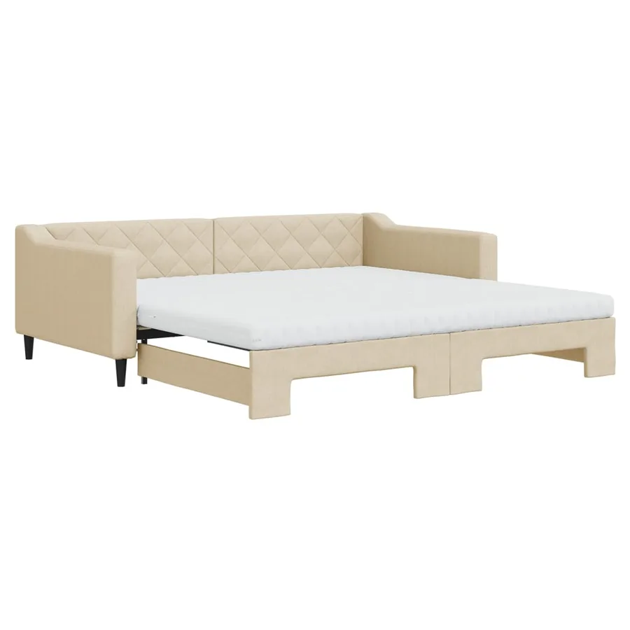 Lit de jour avec gigogne et matelas crème 100x200 cm tissu - 2