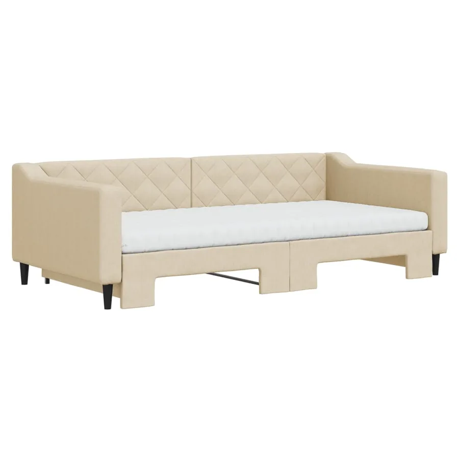 Lit de jour avec gigogne et matelas crème 100x200 cm tissu - 3