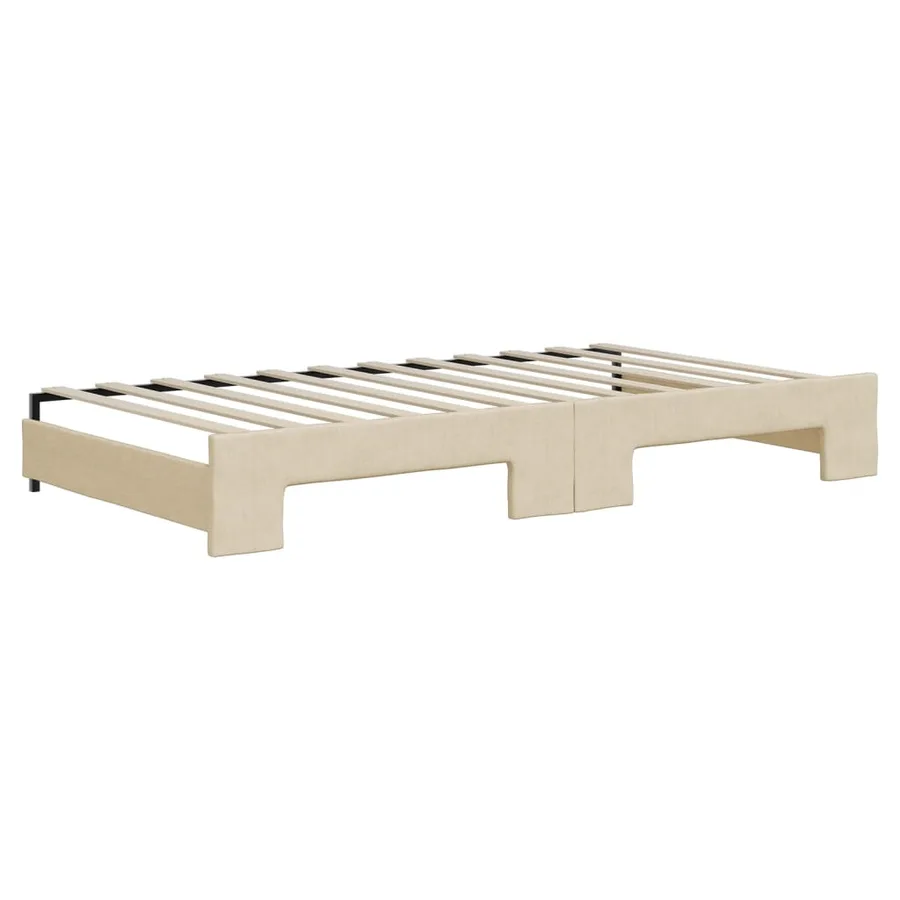 Lit de jour avec gigogne et matelas crème 100x200 cm tissu - 5
