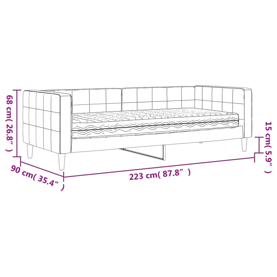 Lit de jour avec matelas rose 80x200 cm velours - 12