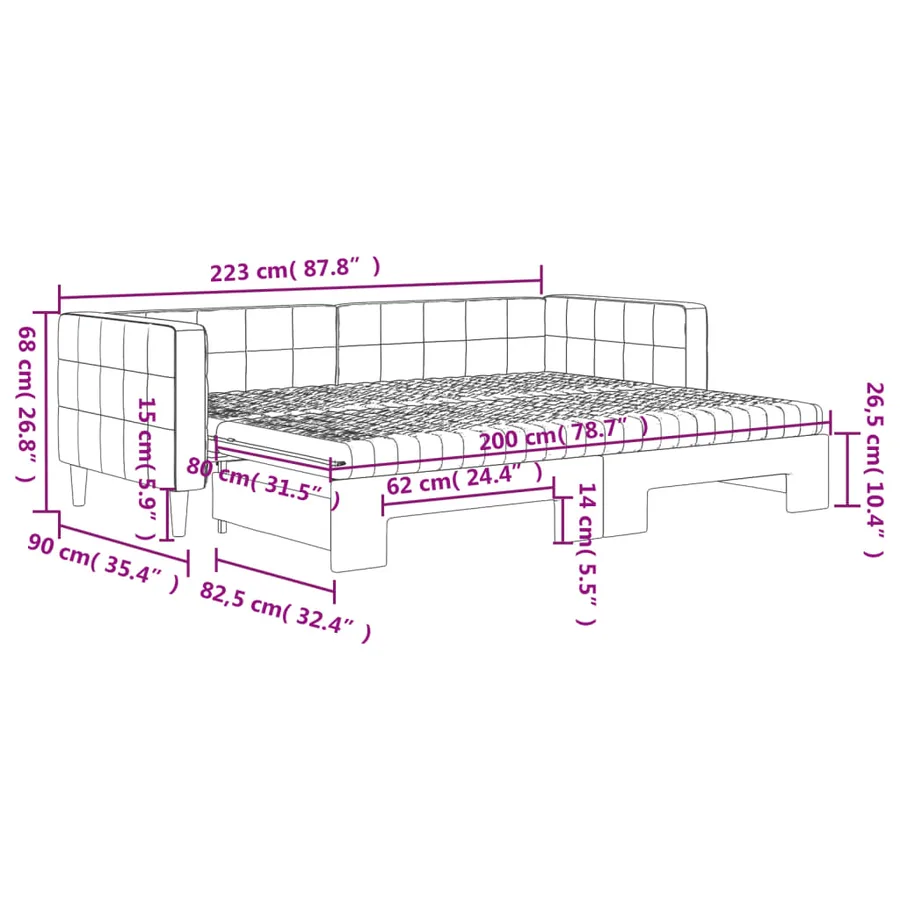 Lit de jour avec lit gigogne et matelas rose 80x200 cm velours - 12