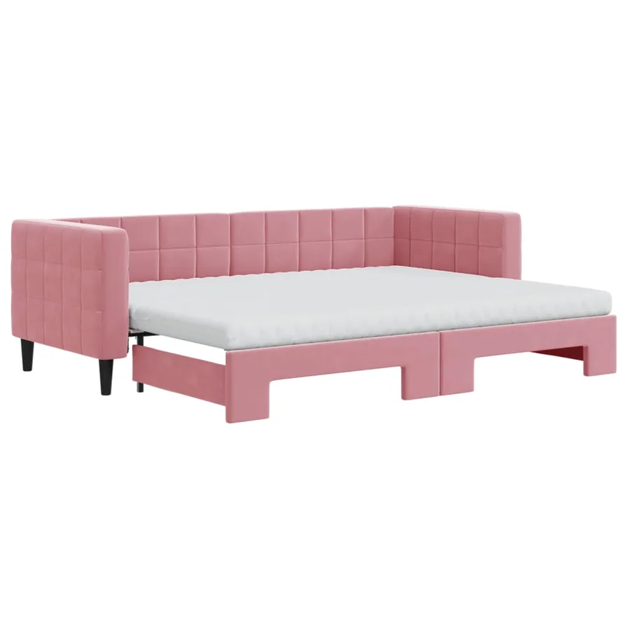 Lit de jour avec lit gigogne et matelas rose 80x200 cm velours - 2
