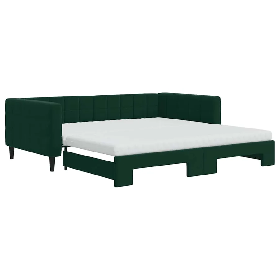 Lit de jour et gigogne et matelas vert foncé 100x200 cm velours - 2