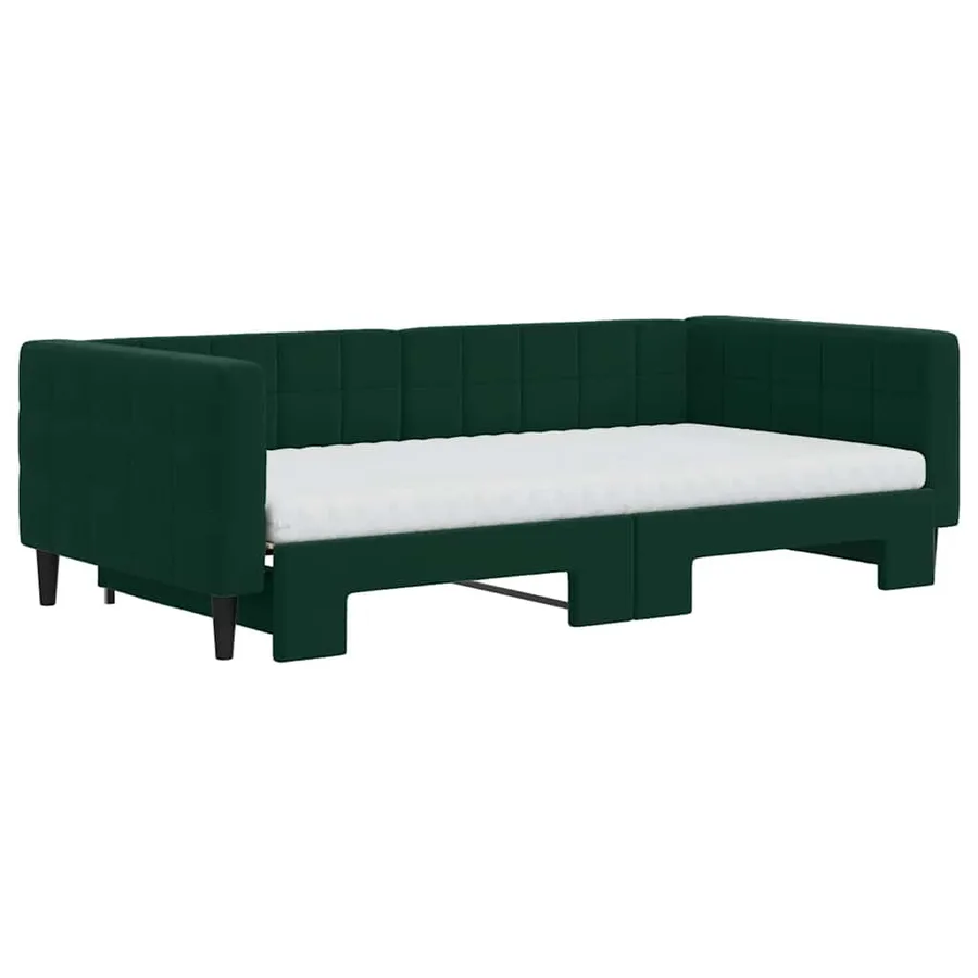 Lit de jour et gigogne et matelas vert foncé 100x200 cm velours - 3