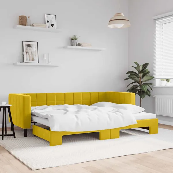 Lit de jour avec lit gigogne jaune 80x200 cm velours