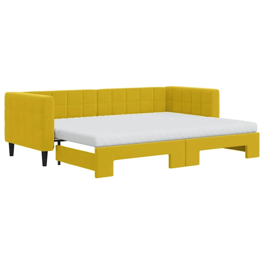 Lit de jour avec lit gigogne et matelas jaune 80x200 cm velours - 2