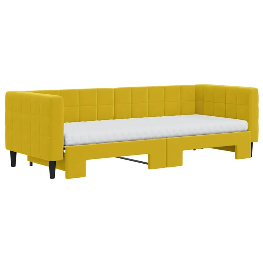 Lit de jour avec lit gigogne et matelas jaune 80x200 cm velours - 3