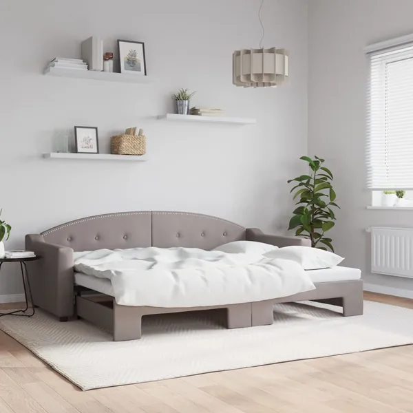 Lit de jour avec gigogne sans matelas taupe 80x200 cm