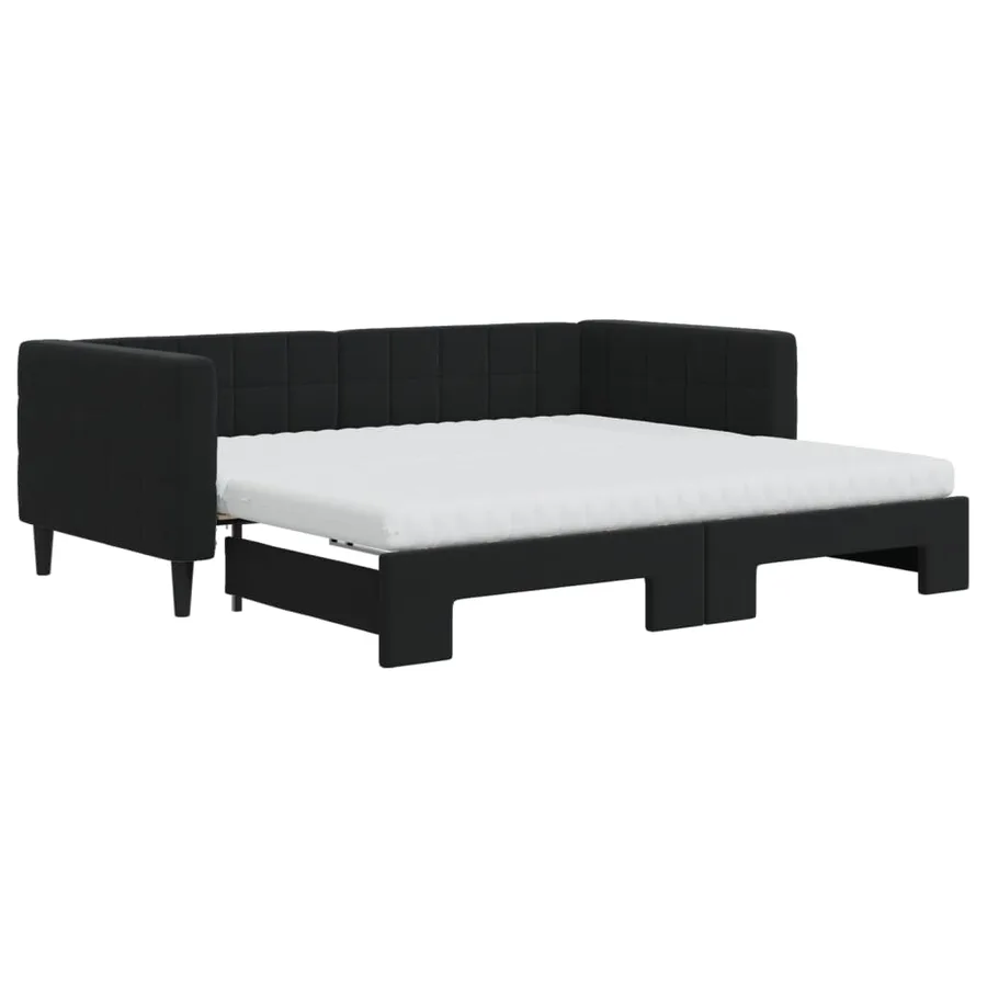 Lit de jour avec gigogne et matelas noir 90x190 cm velours - 2