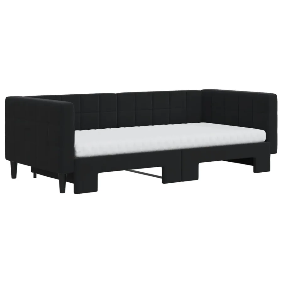 Lit de jour avec gigogne et matelas noir 90x190 cm velours - 3