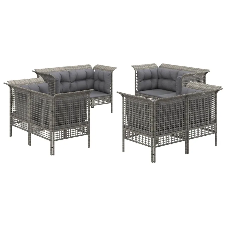 Salon de jardin 8 pcs avec coussins Gris Résine tressée - 3