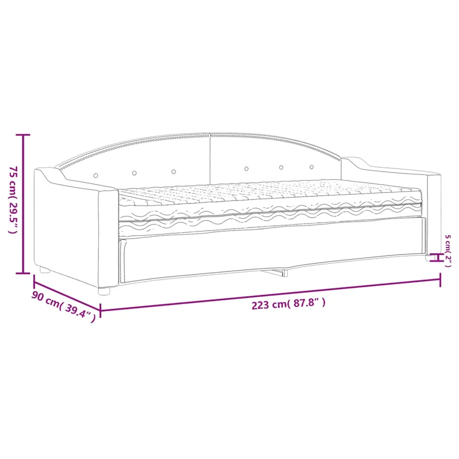 Lit de jour avec matelas noir 80x200 cm tissu - 12