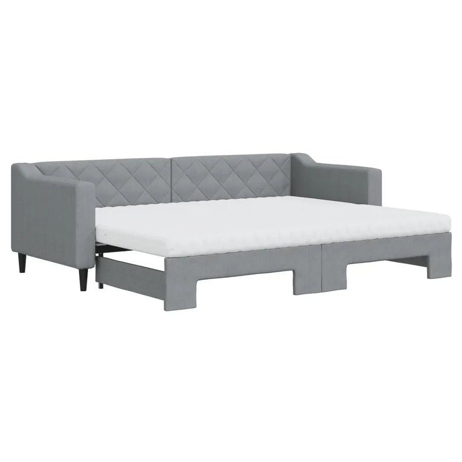 Lit de jour avec gigogne et matelas gris clair 80x200 cm tissu - 2