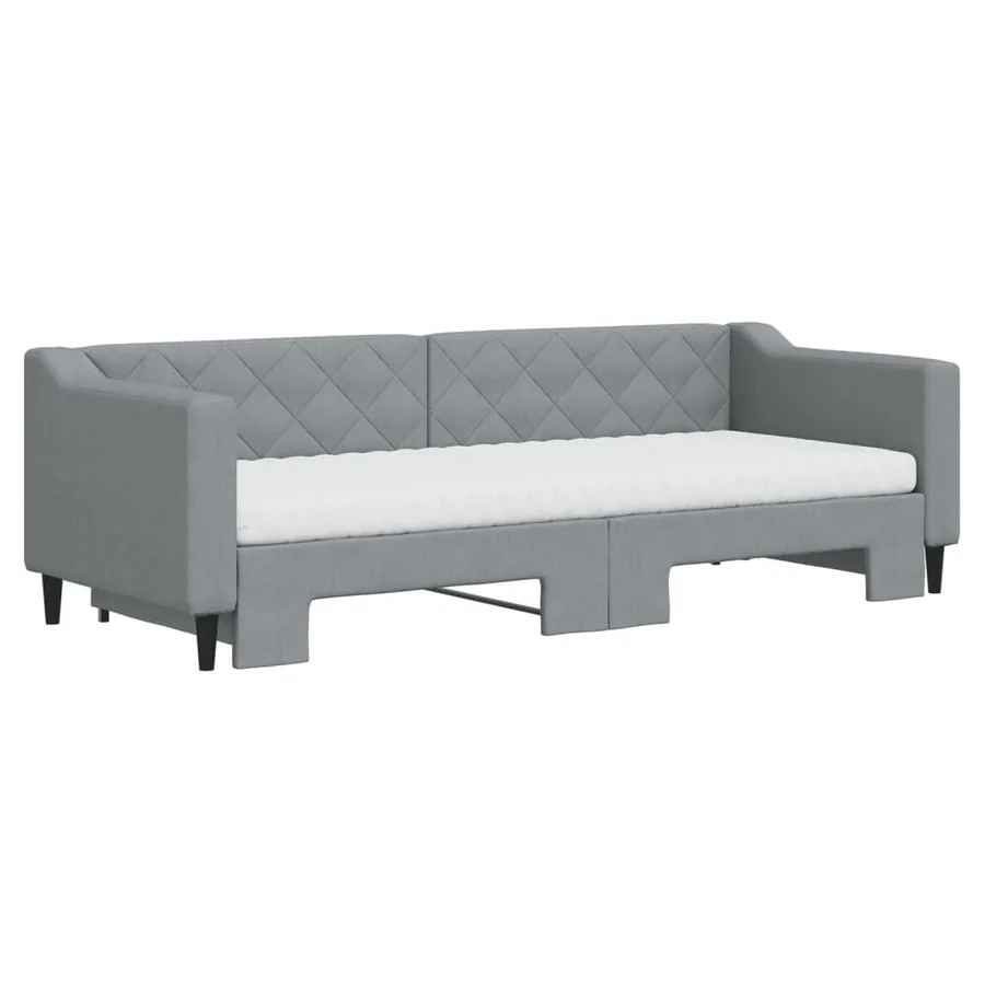Lit de jour avec gigogne et matelas gris clair 80x200 cm tissu - 3