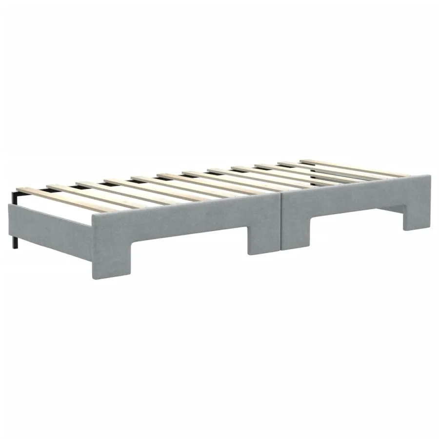 Lit de jour avec gigogne et matelas gris clair 80x200 cm tissu - 5