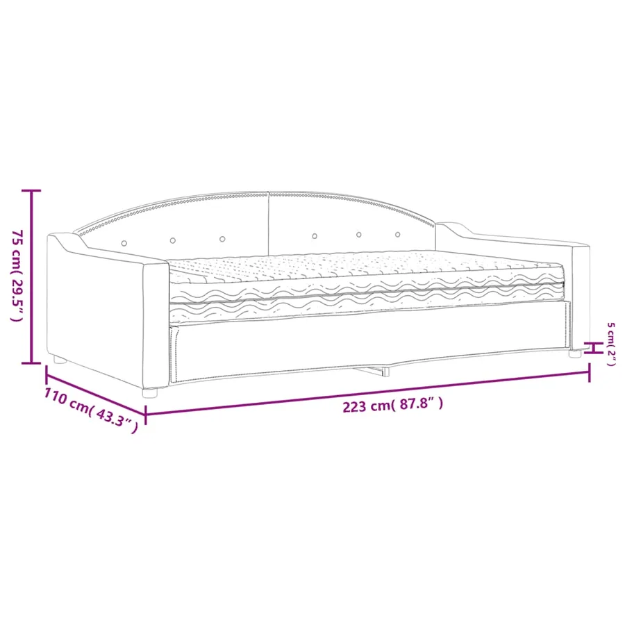 Lit de jour avec matelas crème 100x200 cm tissu - 12