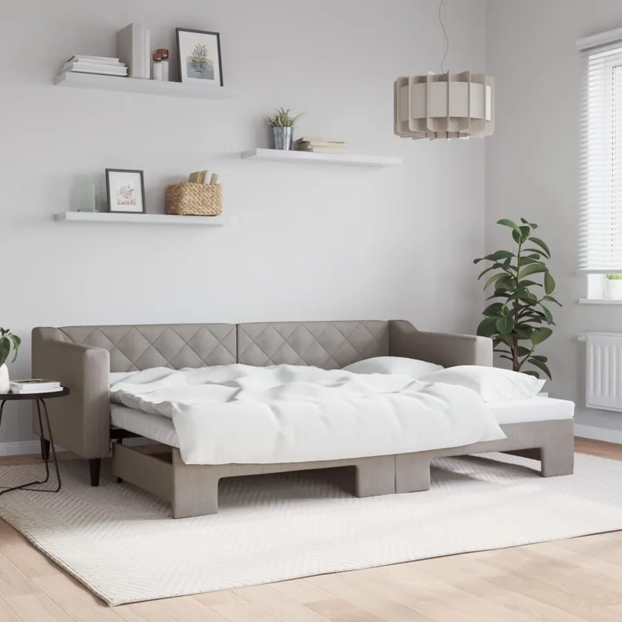 Lit de jour avec gigogne sans matelas taupe 80x200 cm