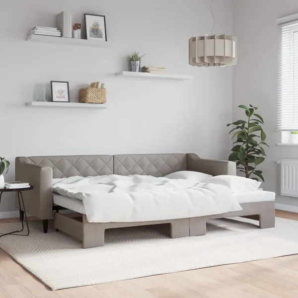 Lit de jour avec gigogne sans matelas taupe 80x200 cm