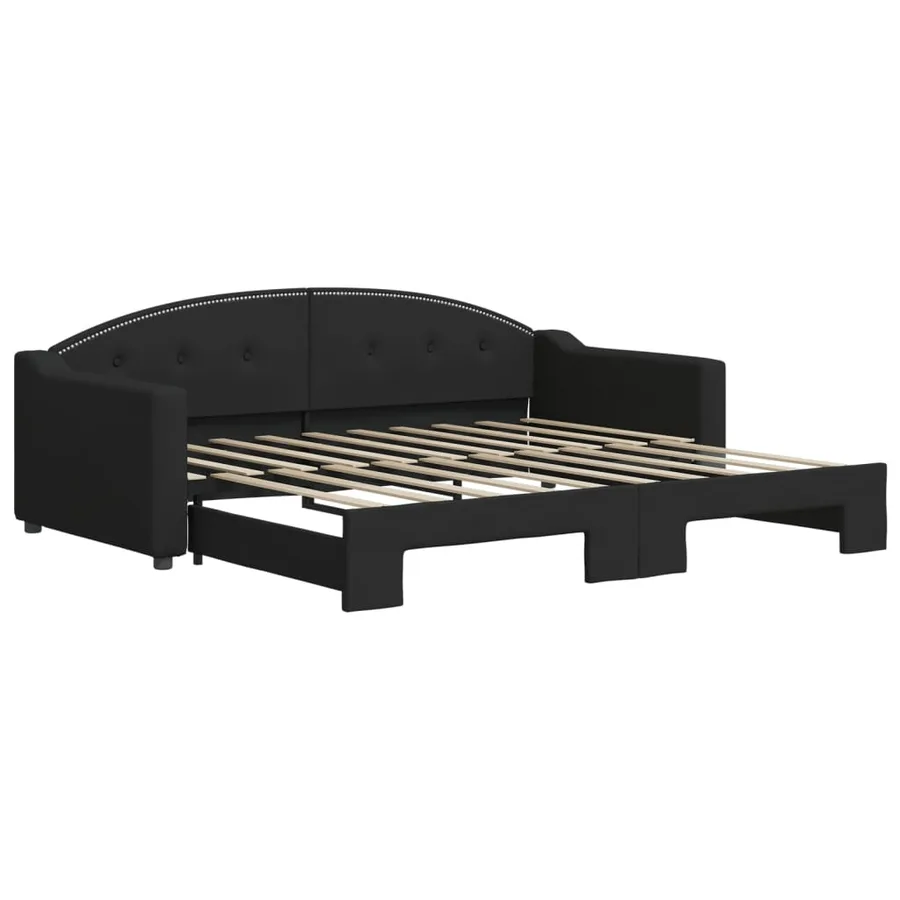 Lit de jour avec lit gigogne noir 90x190 cm tissu - 2